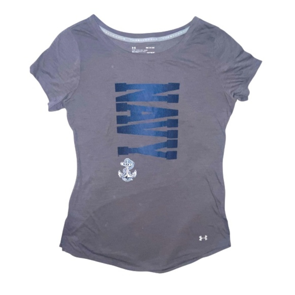 Under Armour Navy Grey Heat Gear T-shirt Side Splits Loose Fit Size Small